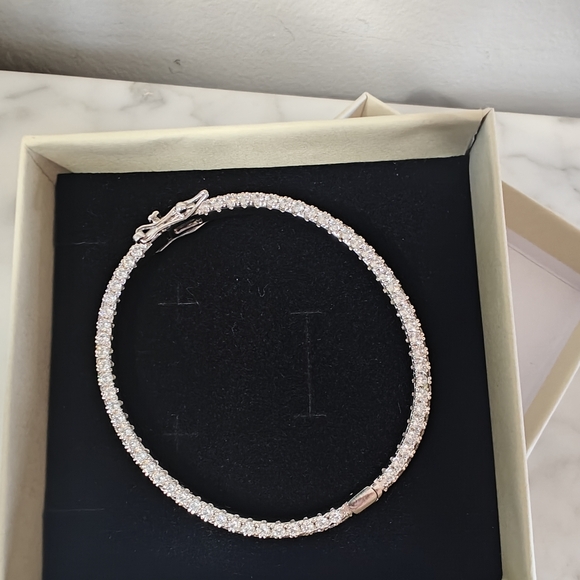 18K White Gold Plated CZ Eternity Bangle Bracelet With Box Clasp - Picture 8 of 8